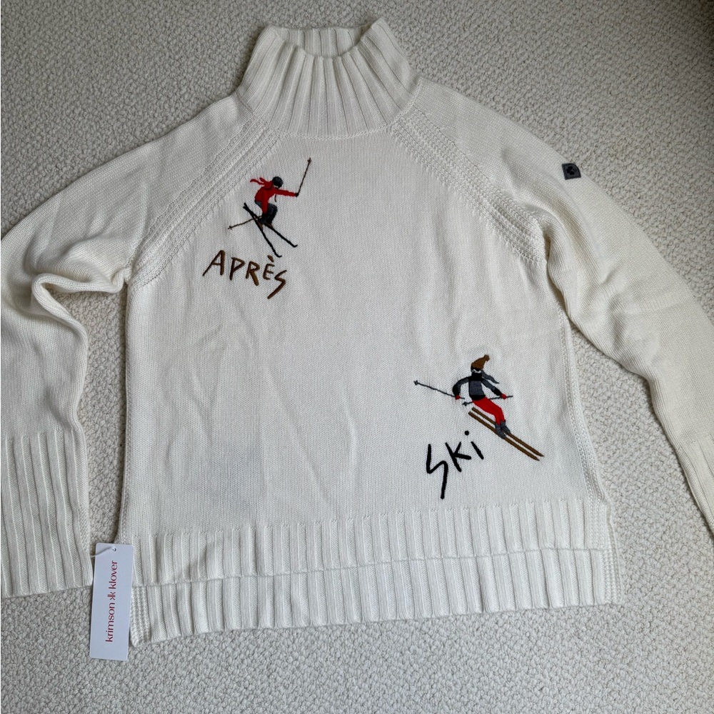 Krimson Klover Cream Turtleneck Sweater with Ski Design